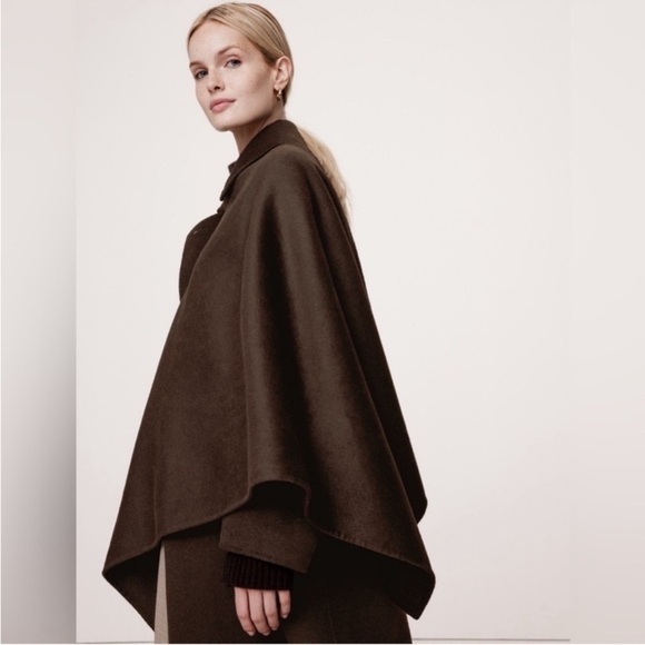 BRAND NEW! BR Chocolate Brown Oversized Double-Faced Wool Cape Coat - Picture 4 of 9